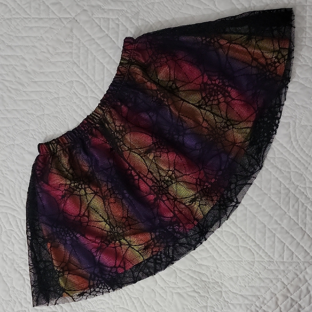 Colorful Spiderweb Lace Overlay Kids Skirt